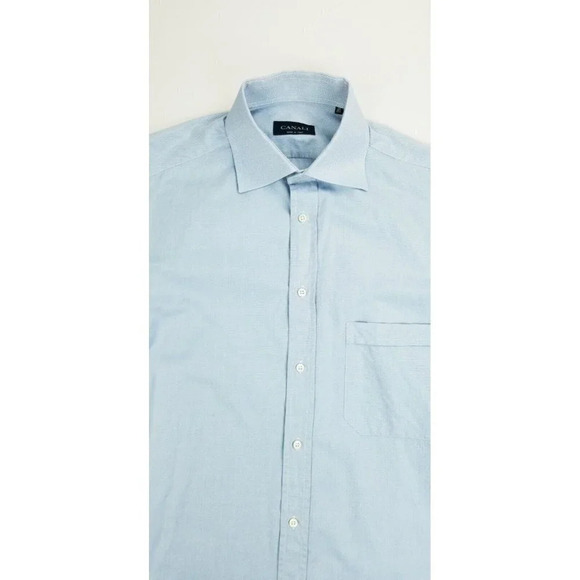 Canali Size 15.5 39 Men Blue Spread Collar Long Sleeve Cotton Pocket Dress Shirt - Picture 9 of 9